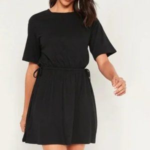 Waist-Defined Short-Sleeve Linen-Blend Mini Dress